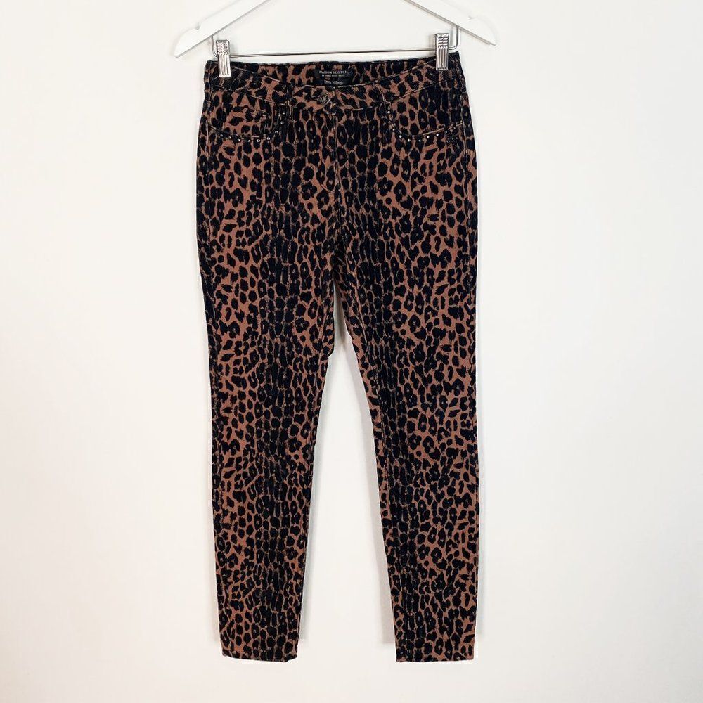 Maison Scotch Punk Radar Leopard Print Corduroy Skinny Pants